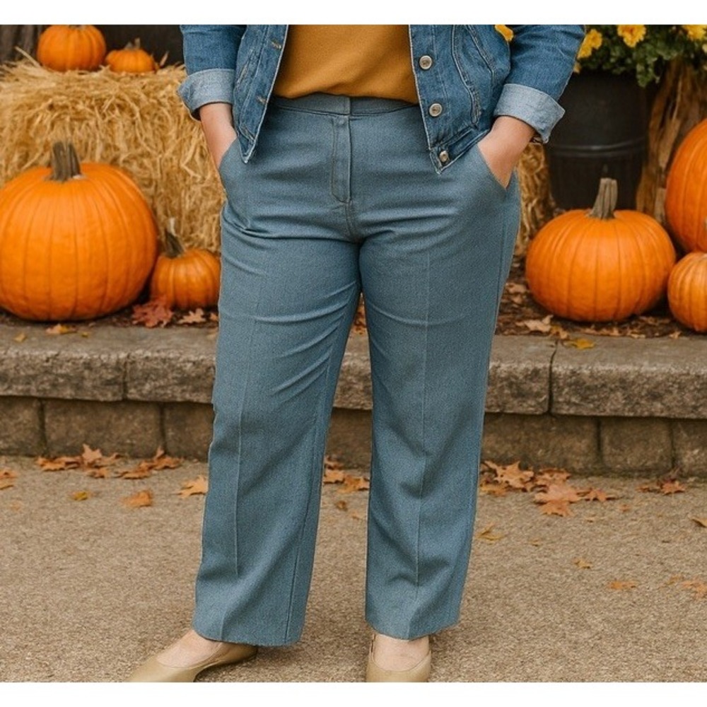 ALFRED DUNNER Woman's Blue Pull Up Elastic Waist Pants‎ Size 18 Career Capsule